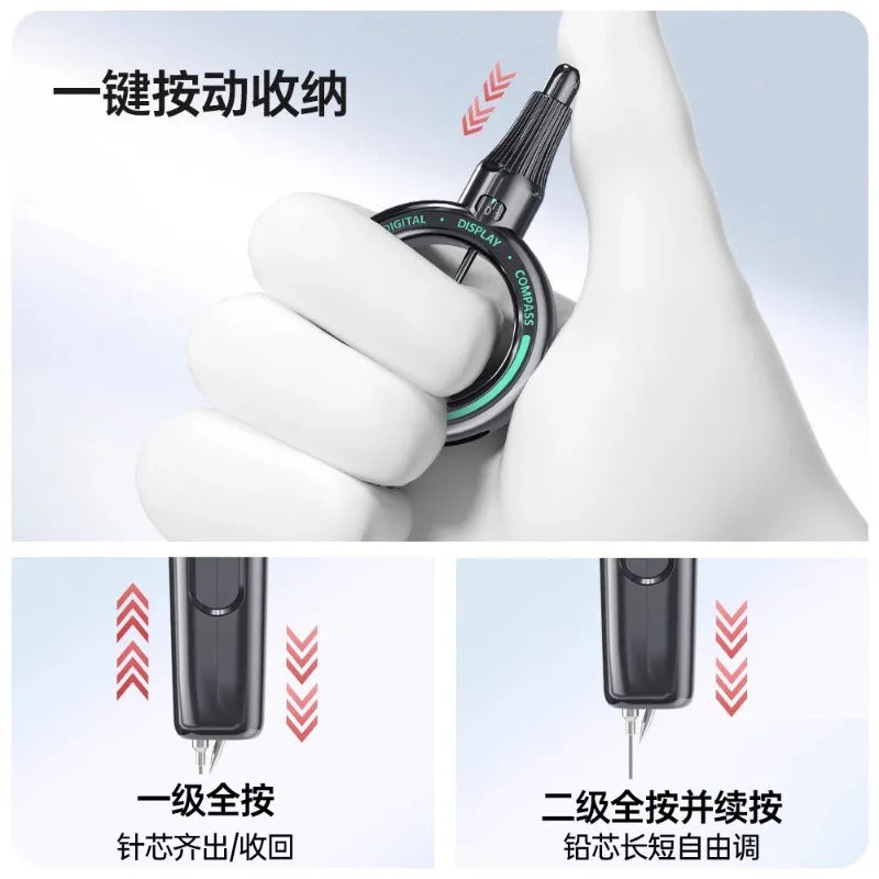 Digital Display Push-button Compass, Multi-Functional Drawing Tool,ABS Integrated Ruler & Compass, with Scale,Primary Students