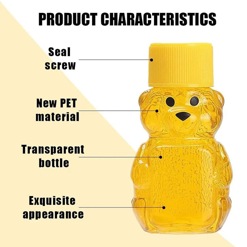 20pcs Plastic Transparent Disposable Cartoon Bear Juice Bottle, Small Capacity Dispensing Bottle, 60ml Honey Bottle