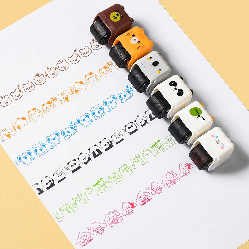 Cute Animals Cartoon Character Rolling Stamp DIY Creative Seal Graffiti Handbook Roller Decoration Stationery Journal Supplies