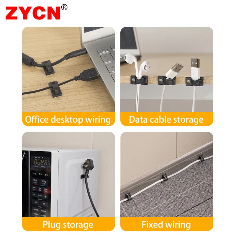 20PCS Self-Adhesive Cable Organizer Clips Management Wire Holder USB Winder Desktop Line Clamp Sticky Adjustable LY-4/6/8 Black