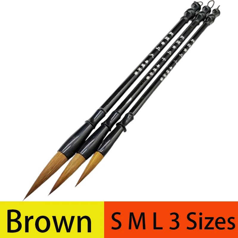 3Pcs Brown Weasel Hair White Woolen Writing Brush Chinese Calligraphy Brush Pen Writing Practice Supplies For Student