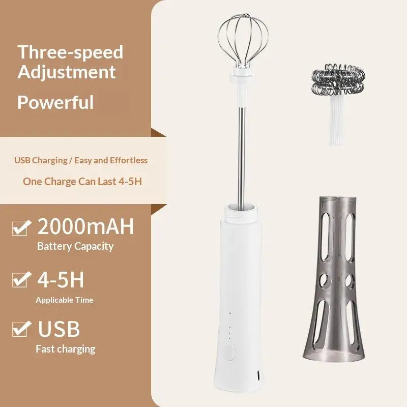 Milk Frother Machine Wireless Electric Mixer, Hands - Free 2 In1 Whisk, 3 - Speed Rechargeable For Baking/Coffee Frothing