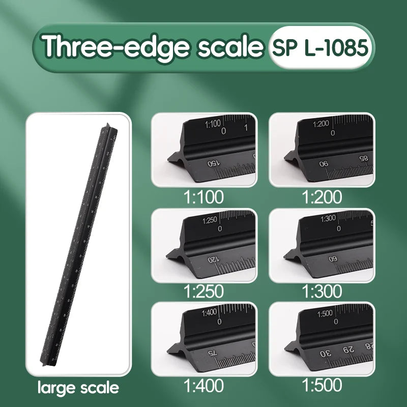 Space Ball 30cm Triangular Scale Ruler Metal Straight Ruler Metric Architect Engineer Accurate Drafting Measure Tool