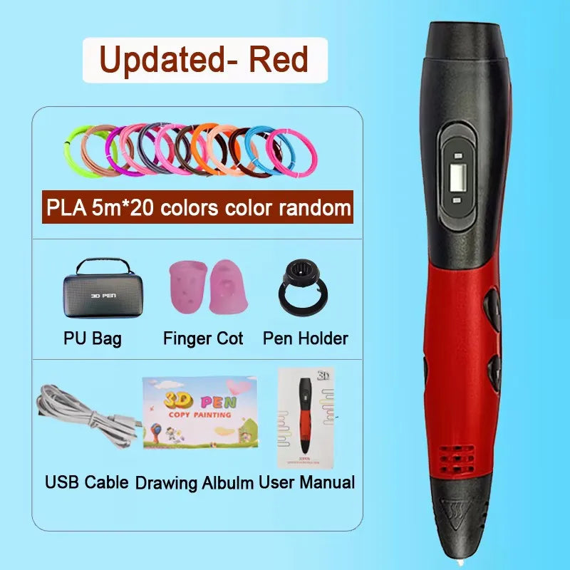 3D Pen With LCD Screen Compatible PLA Filament Toys 3D Drawing Printing Pen for Children DIY Christmas Birthday Gift