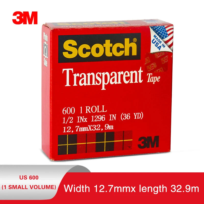 3M 600 Advanced Transparent Tapes 12.7/19mm X 32.9M Traceless Pack Tape Packing Adhesive Tape for Industrial Adhesion Detection