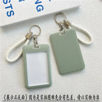 1Pc Solid Color Student Bus ID Card Protective Cover Keyring School Access Door Card Credit Card Holder Bag Set Key Chain