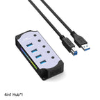 10 in 1 Powered USB HUB USB 3.0 Interface Individual Switch RGB E-Marker Heat Dissipation Design DC 5V Power Supply Adapter