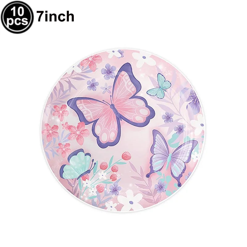Butterfly Birthday Party Decoration Disposable Party Plates Cup Napkin Tablecloth Butterfly Knìfe Birthday Decoration Baby Showe