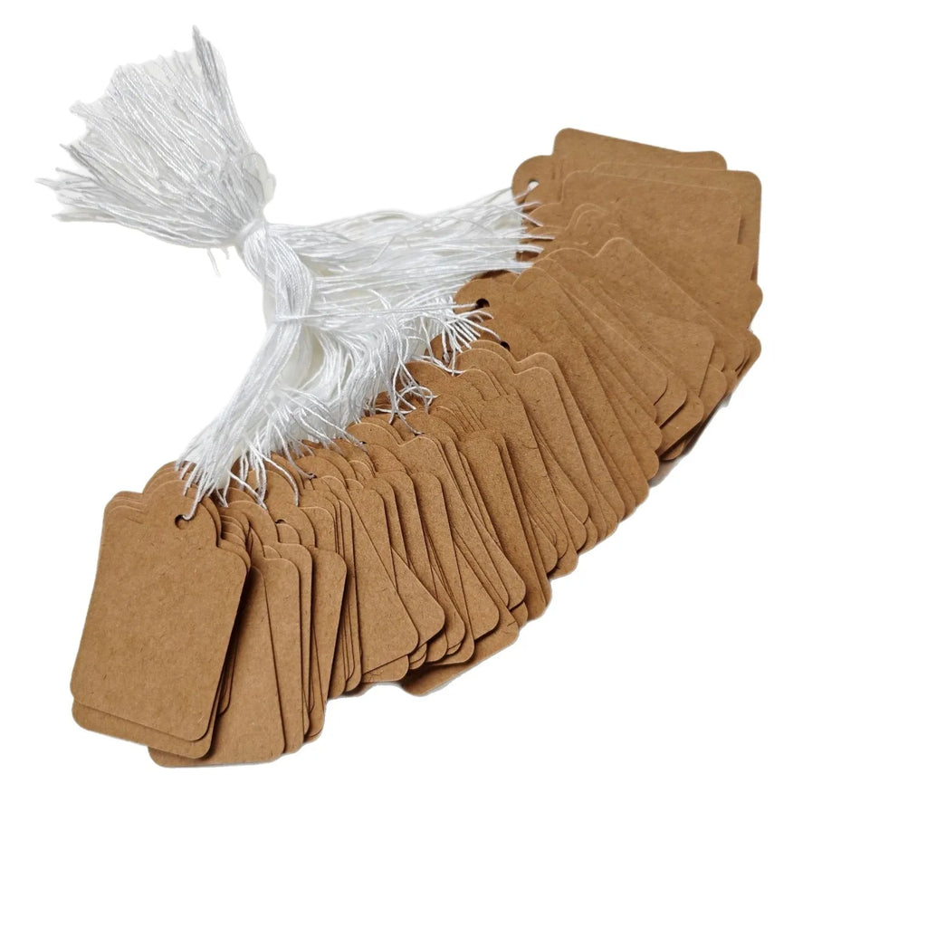 New Price Tag 100Pcs Brown Kraft String Blanks Wedding Favour Price Label Paper Pricing Tags With Rope 22x13mm
