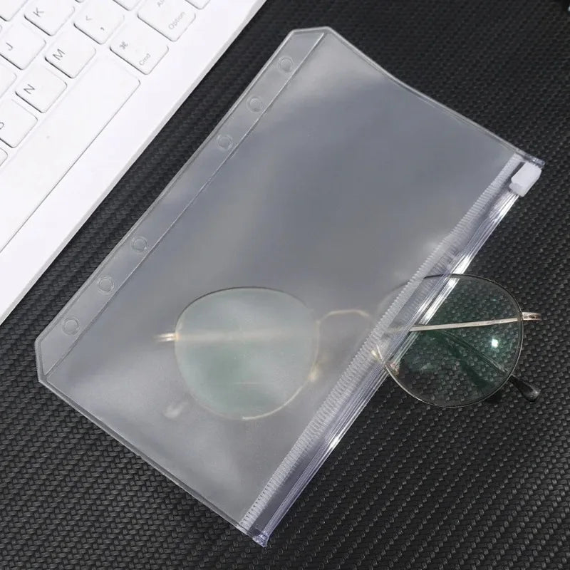 2-24Pcs Clear A6 6-Hole Binder Pockets Waterproof PVC Organizer Cash Budget Envelopes Zipper Binder Pouches for Notebook Planner