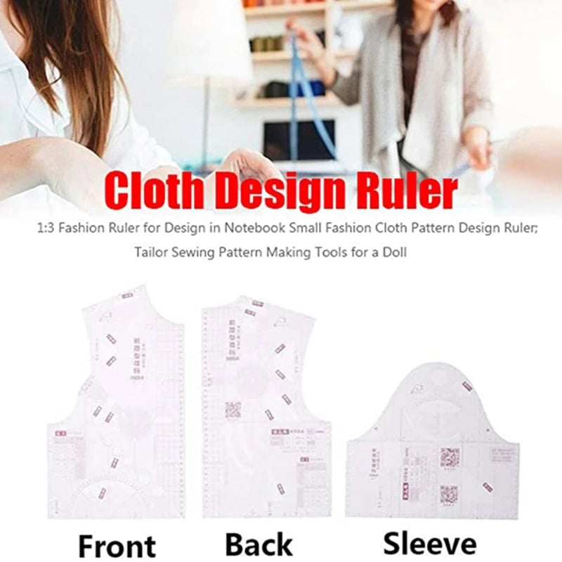 3-Piece Set for Doll Clothes Ruler Tailor Garment Cloth Sewing Tool Design Ruler F0T1