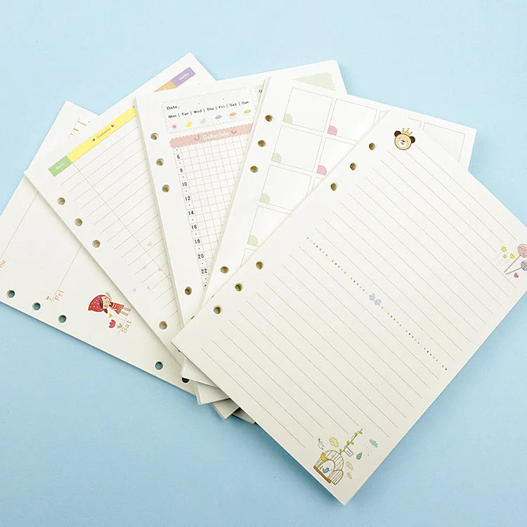 2026Colored A5 A6 Loose Leaf Notebook Refill Spiral Binder Inner Page Weekly Monthly To Do Line Dot Grid Inside Paper Stationery