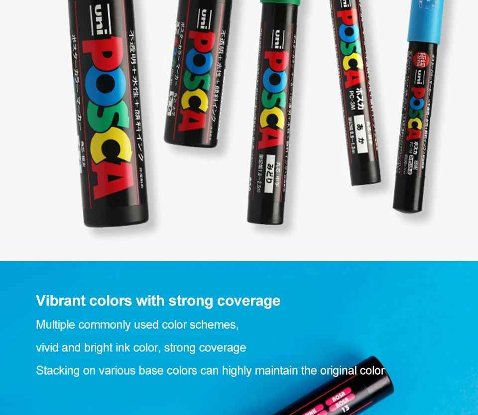 1pcs Japan UNI POSCA Markers PC-1M/3M/5M Acrylic Graffiti Pen Waterproof DIY Stackable Color Art Painting School Supplies