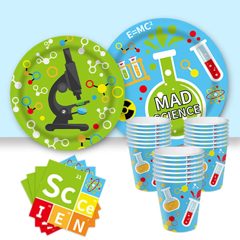Chemistry Experiment Learning Science Theme Tableware Disposable Paper Cups Paper Plates Birthday Party Set Decoration Supplies