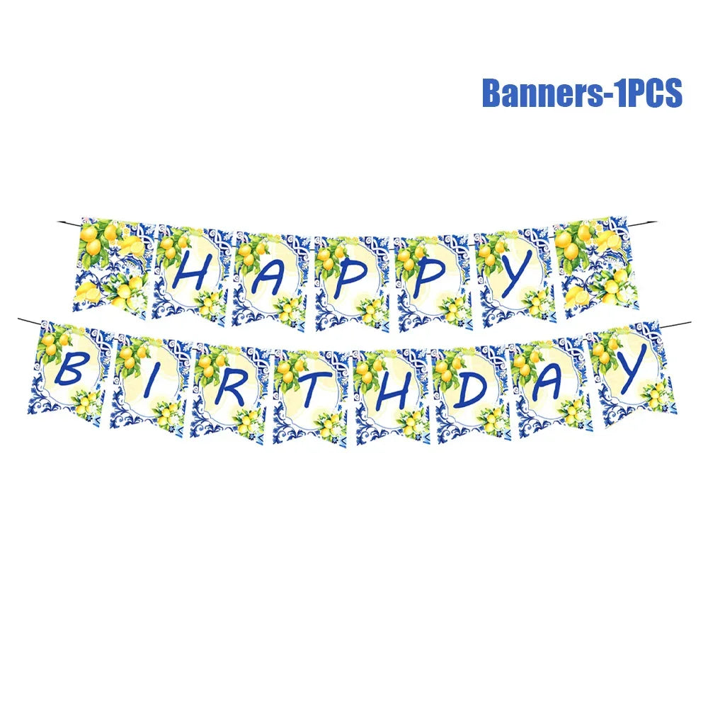 Lemon Birthday Decoration Sicilian Lemon Paper Plates Cups Napkins Tablecloth Banners Spiral Baptism Dolce Vita Party Supplies