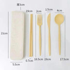 4 Pcs/Set Cutlery Wheat Straw Spoon Fork Chopsticks Box Tableware Portable Dinnerware Accessories Household Fashion Tableware