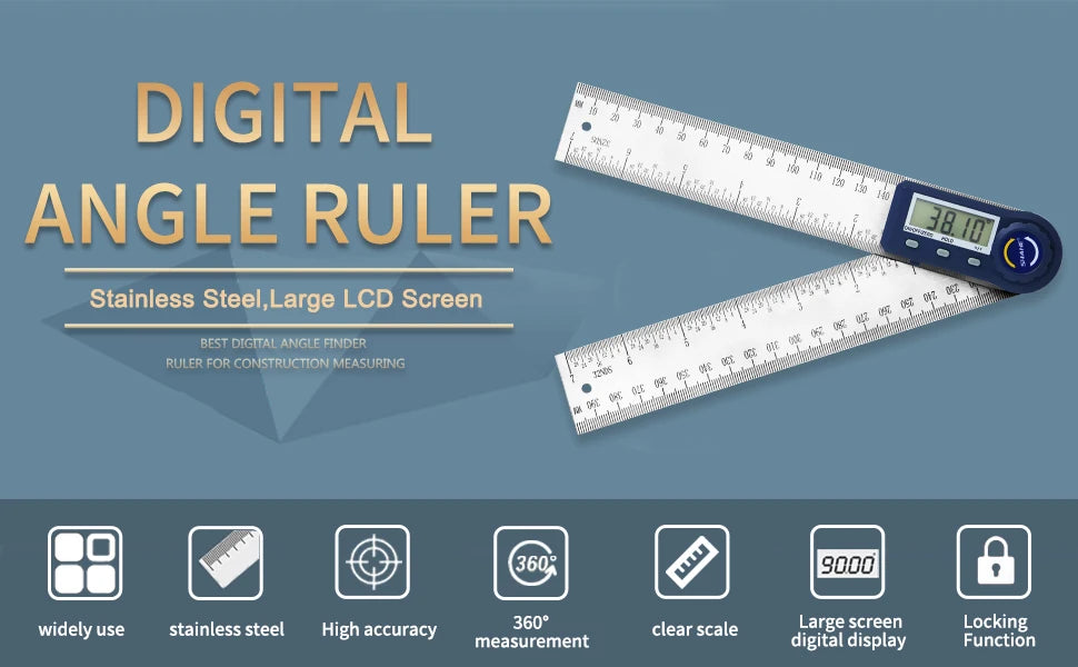 Shahe 200mm Electronic Protractor Stainless Steel Digital Angle Ruler Inclinometer Angle Finder Digital Angle Gauge