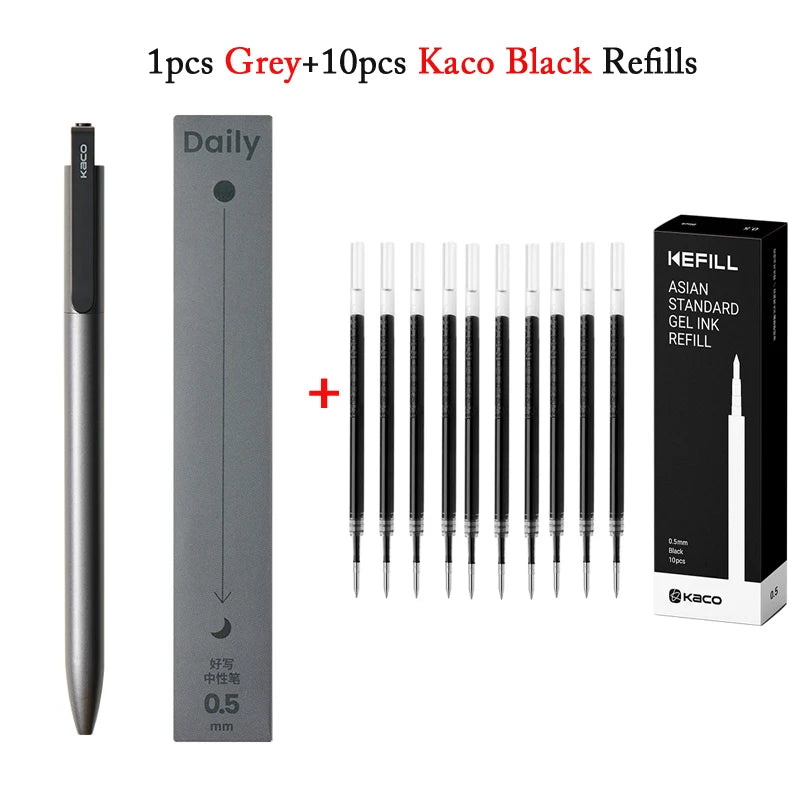KACO Gel Pens Press Signature Pen Stationery Metal Pen Clip 0.5mm Black Ink Quicking Drying Large Capacity 800M Smooth Writing