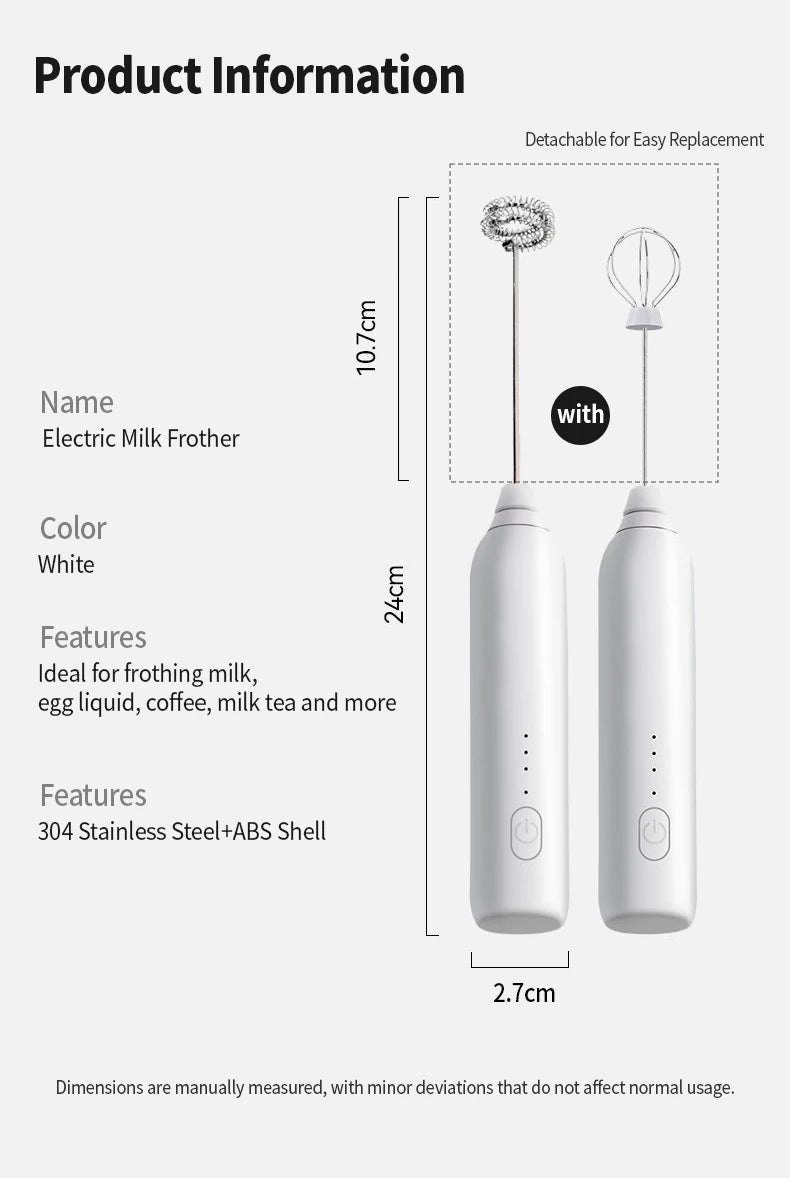 OANKR Rechargeable Milk Frother Handheld Coffee Electric Whisk Drink Foam Mixer Mini Hand Stirrer with 3 Speeds Adjustable Tool