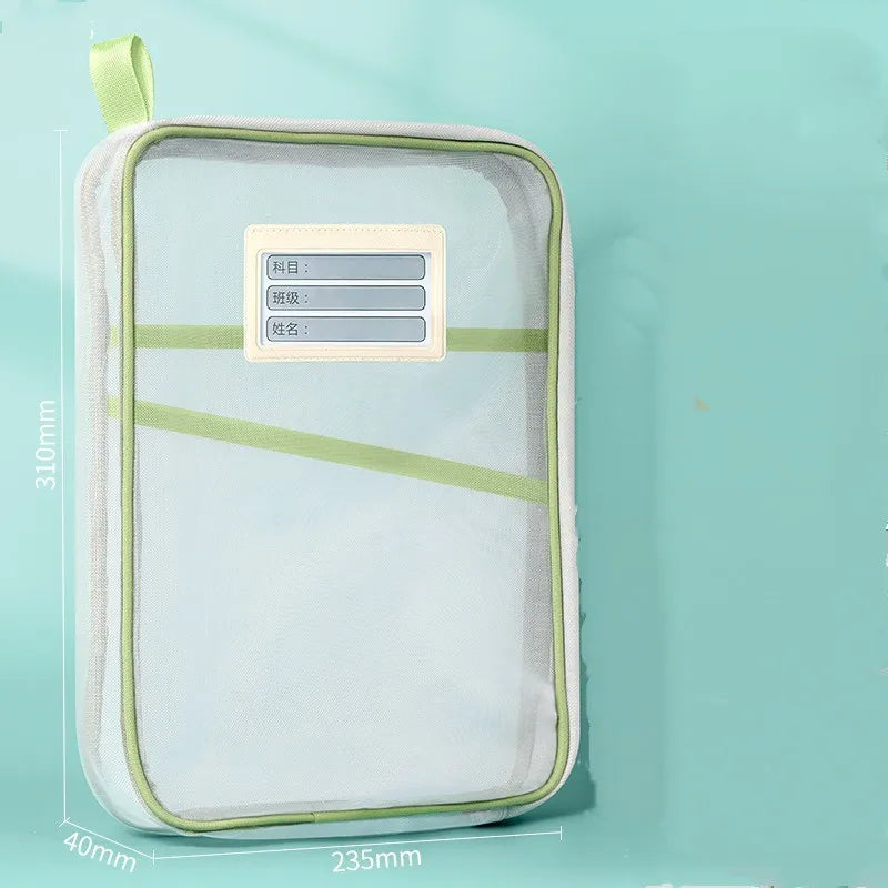 A4 Stationery Books Storage Bag Double-layer Mesh Zipper Bag Large Capacity Folders School Office Supplies