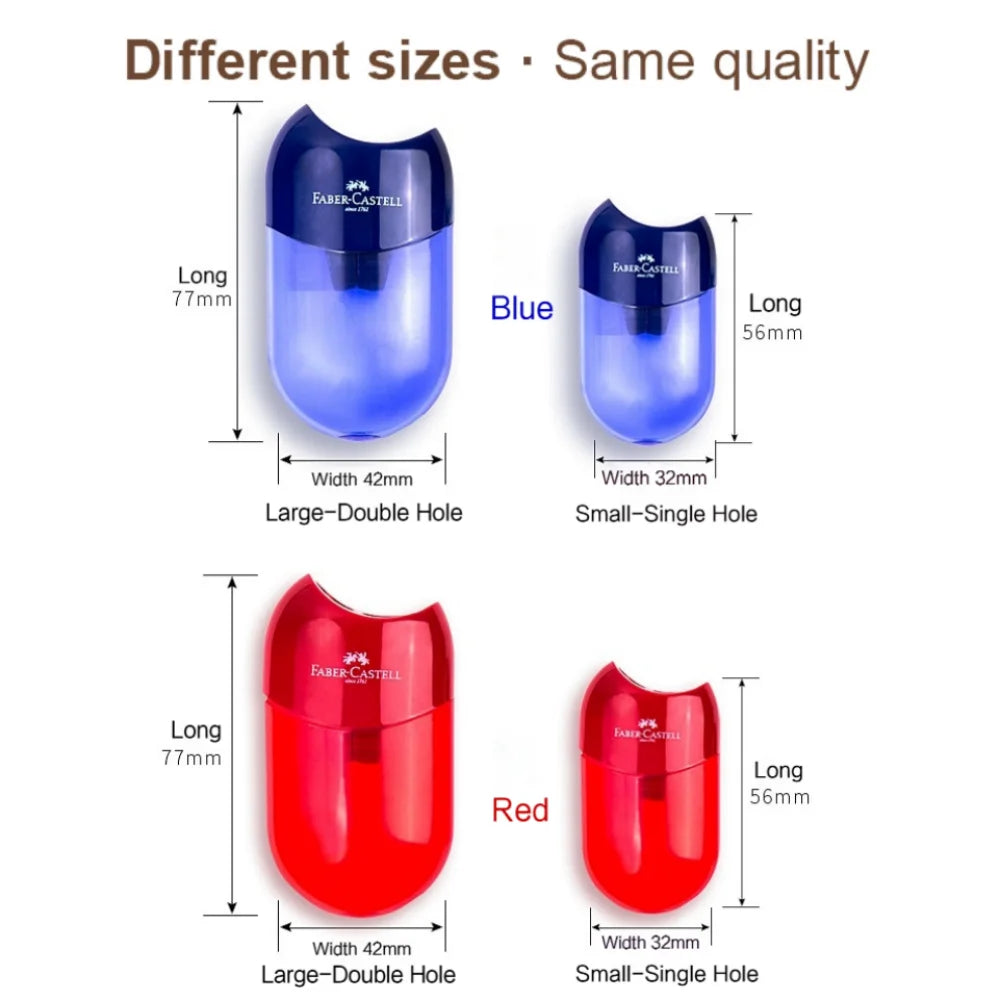 Faber Castell Cute Pencil Sharpener Double Hole with Container Plastic Student School Stationery Mini Manual Pencil Sharpeners