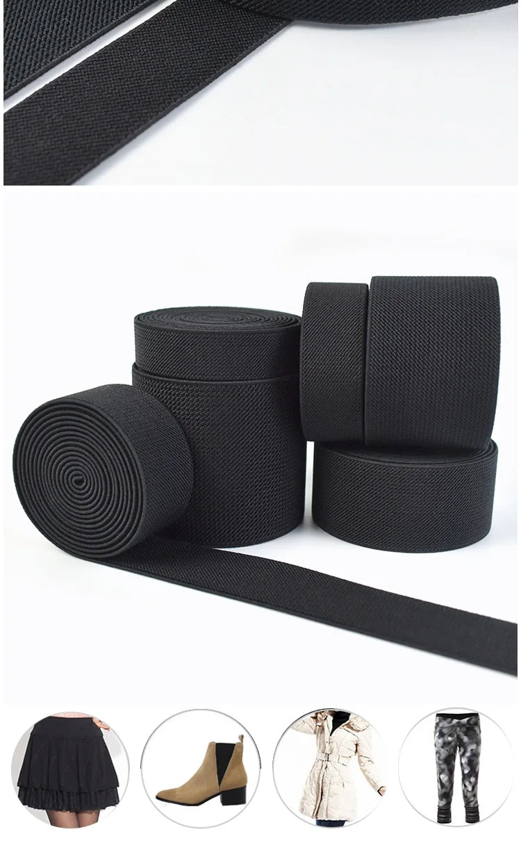 1/2/3/5M 10-80mm Black Elastic Band Nylon Rubber Bands At The Meter Apparel Sewing Bungee Cord Belt Spring Webbing Tape Supplies
