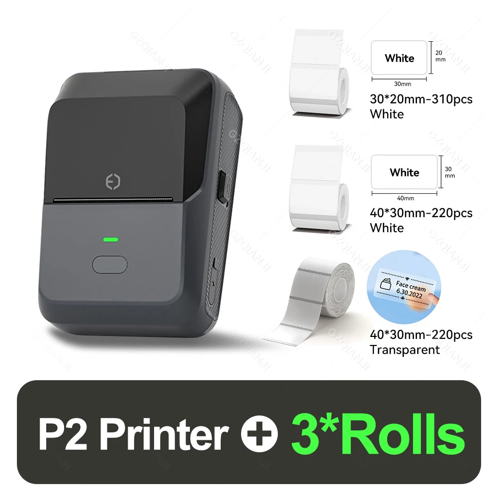 P2 Thermal Wireless Label Printer 20-58mm 2 inch Portable Bluetooth Sticker Mini Printer Price Tag Barcode Label Maker DIY