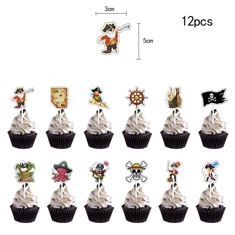 Pirate Theme Disposable Tableware Treasure Map Ship Paper Plate Cup Tablecloth Kids Pirate Birthday Party Decoration Supplies