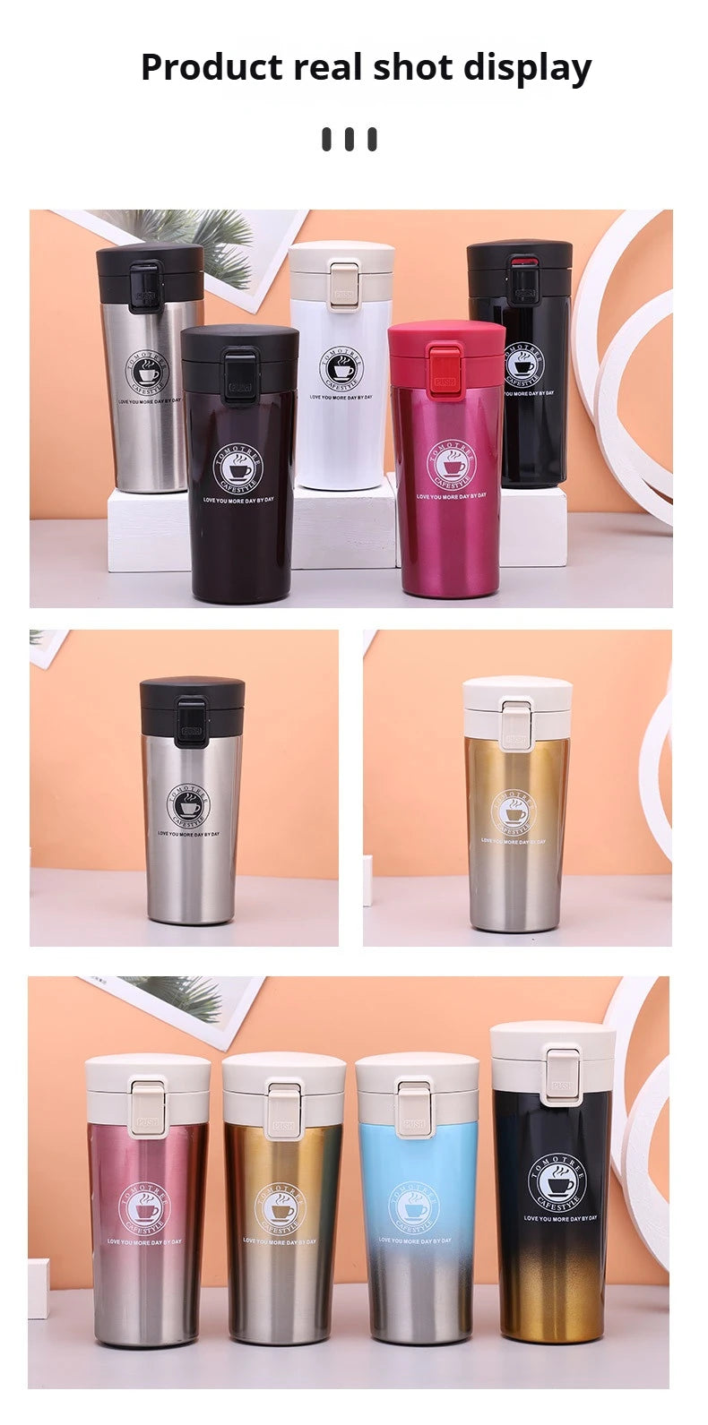 380/510ML Coffee Cup Stainless Steel Thermo Bottle Car Thermal Cup Outdoor Sports Vacuum Flask Keeps Cold and Heat Thermal Mug