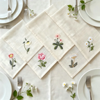 Varieties Flower,  Garden Embroidered Linen Look Floral Napkins, Placemats, Table Napkin, Hotel, Airbnb, Gift Restaurant