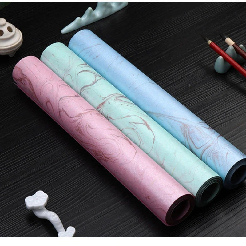 Sumi Art Wax Dye Pearlescent Ink Colorful Half Ripe Rice Paper Xuan Paper Scroll Multicolor Brush Calligraphy Creation Work Roll