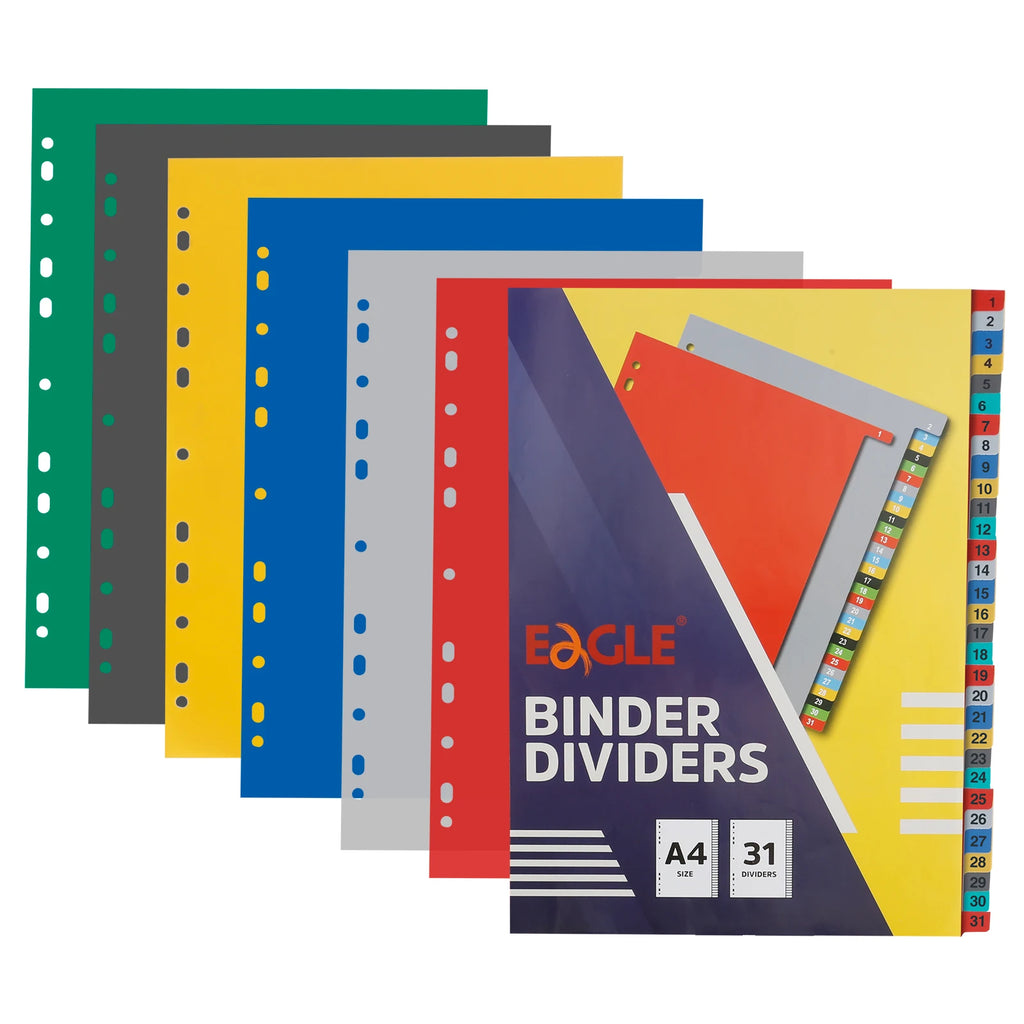 EAGLE A4 Binder Index Divider With Tabs,31 Pcs Multi-color Fit for 2/3/4/11 Ring Binder and Loose-leaf Notebook Dividers