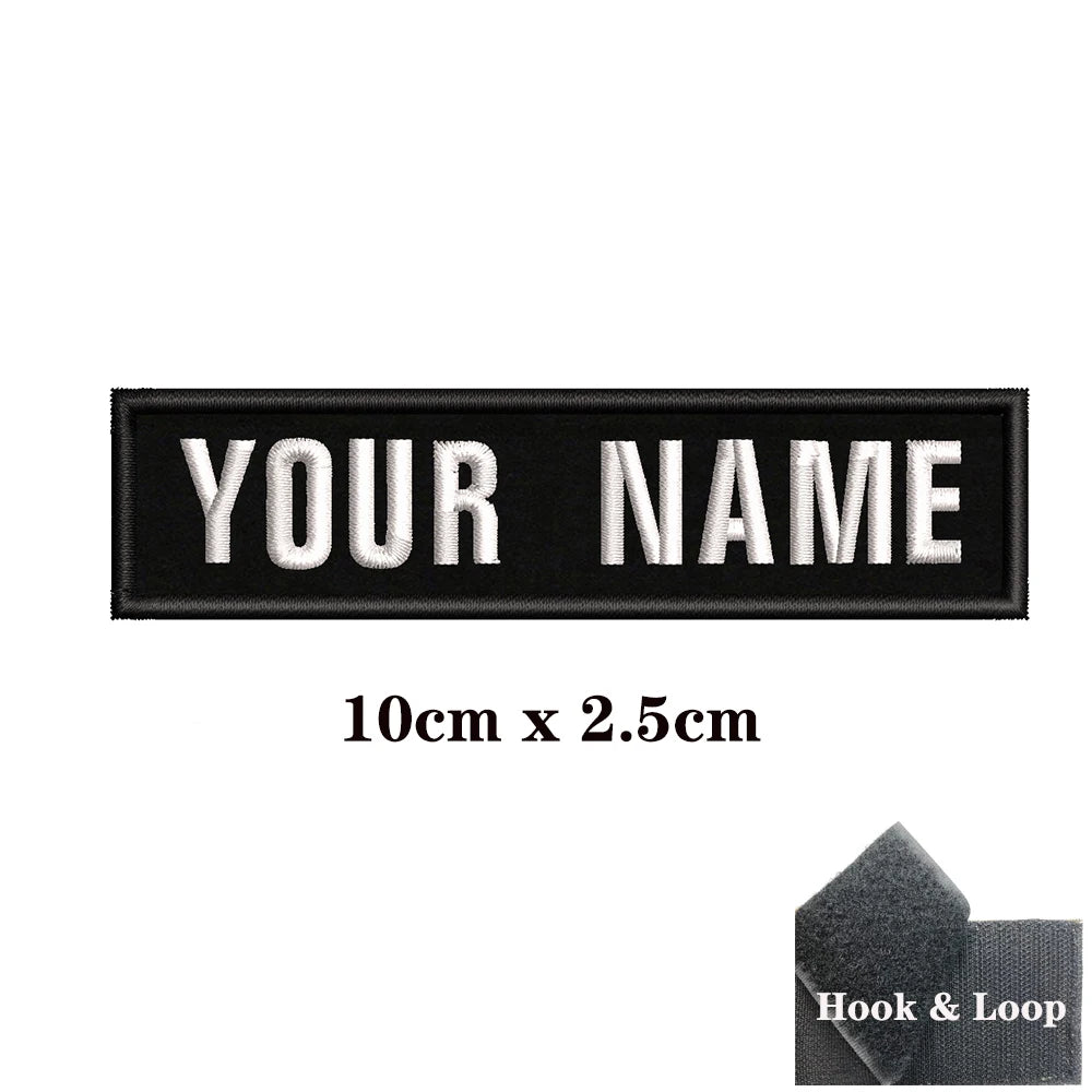 1PC Custom Name Embroidery Patch Stripes Badge Iron On Or Hook Loop 10X2.5CM,8X5CM,10X4CM, 8X2.5CM,12X2.5CM,15X5CM,20X7CM,black