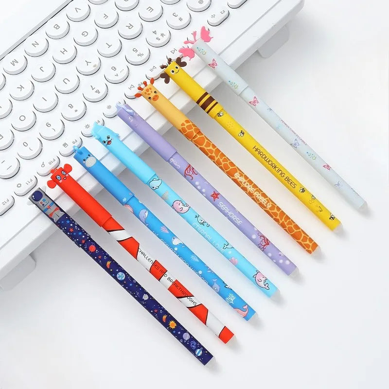4/8pcs Colors Erasable Gel Pens with Erase Ink Cute Animal Pen Colours 0.5mm/0.7mm Tip Fine Ballpoint Pen for School Office Gift