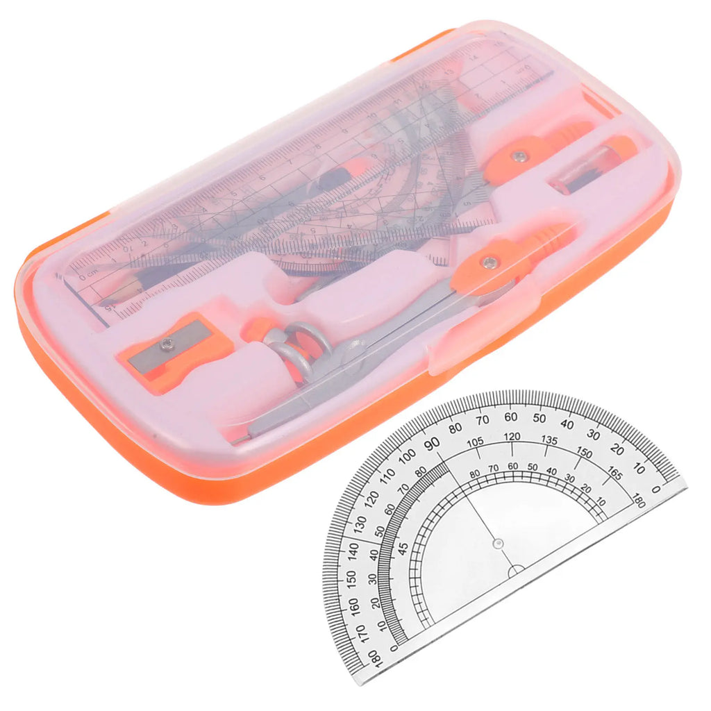 1Set Compass Protractor Ruler Set Plastic Alloy Drawing Kit for Students Math Class School Supplies Portable Lightweight