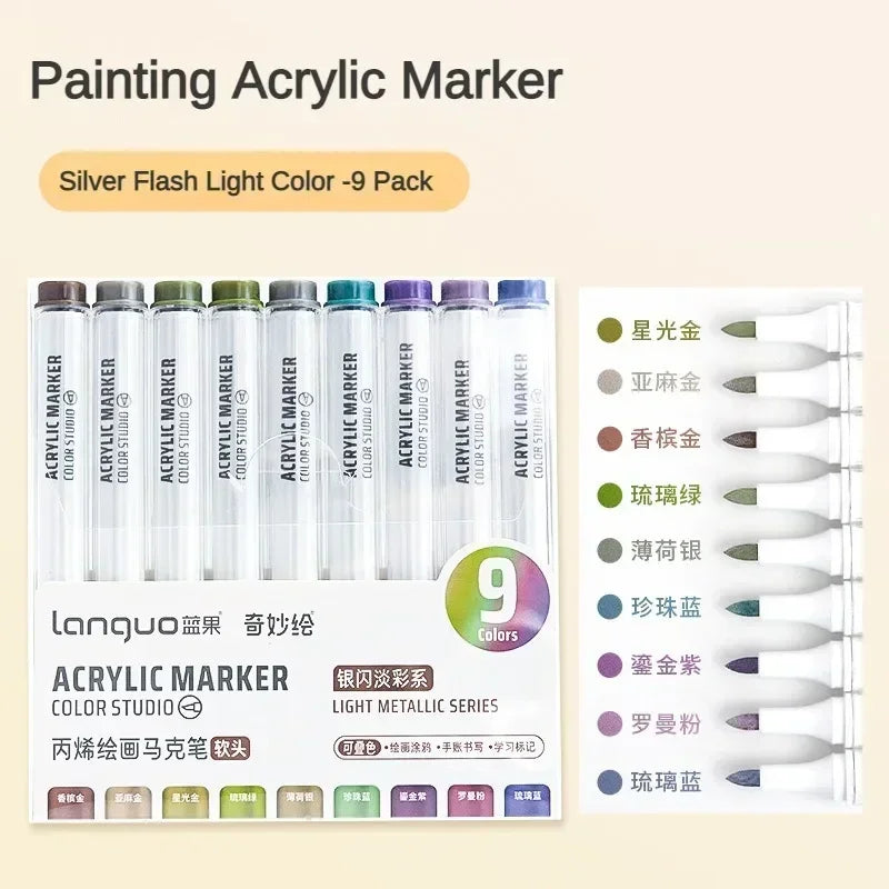 Languo 9/144 Colors Acrylic Paint Art Marker Pen DIY Painting Drawing Card Ceramic Stone Mug Glass Fabric Clothes Art Supplies