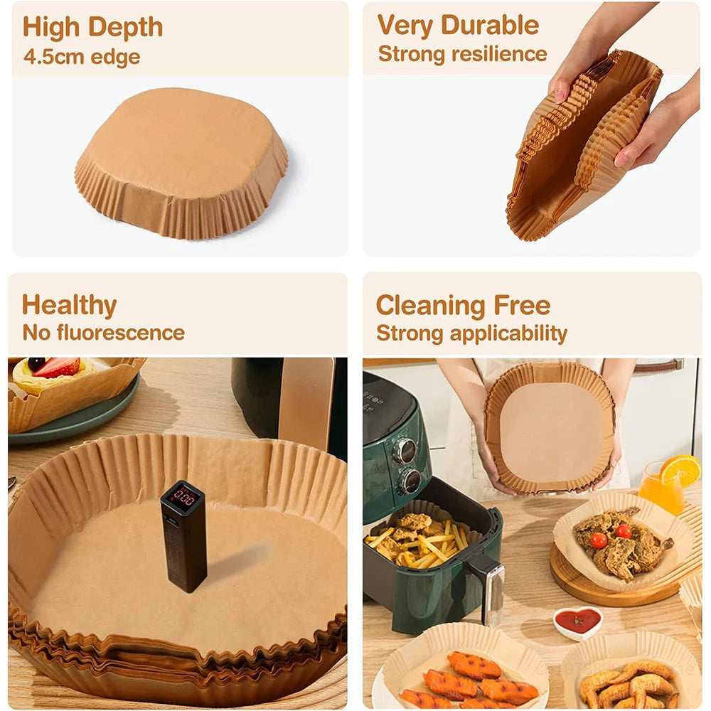 XXL 23CM Air Fryer Paper Square Parchment Paper Disposable Paper Liner Oil-proof Paper for 7-12 L AirFryer Oven Microwave Pan