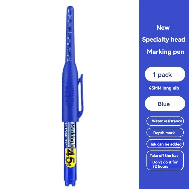 1-12 PCS 45mm Tip Waterproof Long Head Marker Pen Quick-Dry Ink for Woodworking Construction, Deep Hole White Black Red Blue