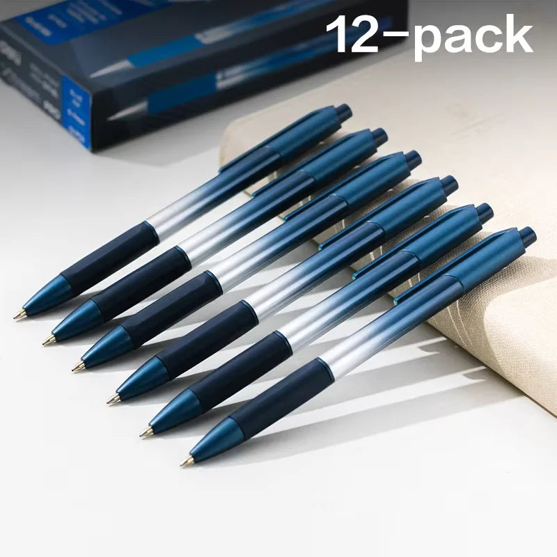 DELI Smooth Writing Ballpoint Pens 0.7mm Black and Blue Ink Pens 12PCS Pack of Retractable Ball Pen for Office School Home