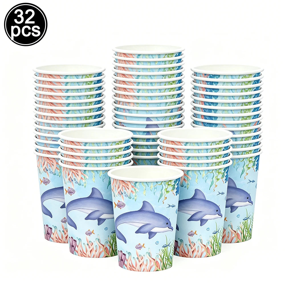Sea Animal Theme Disposable Tableware Under The Sea Baby Shower Party Plates Napkins Cups Ocean Animals Birthday Party Supplies