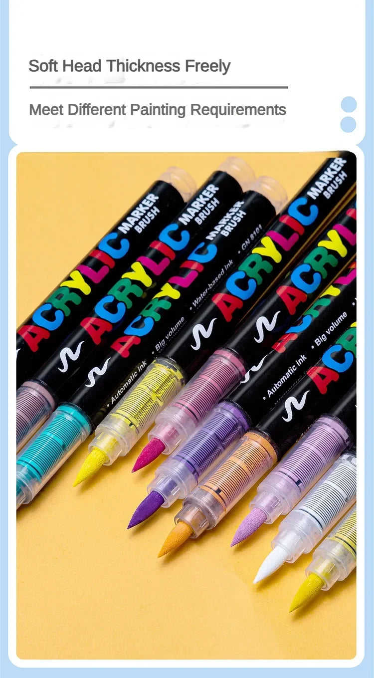 GUANGNA 16 Colors Direct-liquid Acrylic Paint Pens Brush Marker Pen for Rock Painting Stone Ceramic DIY Art Supplies Stationery