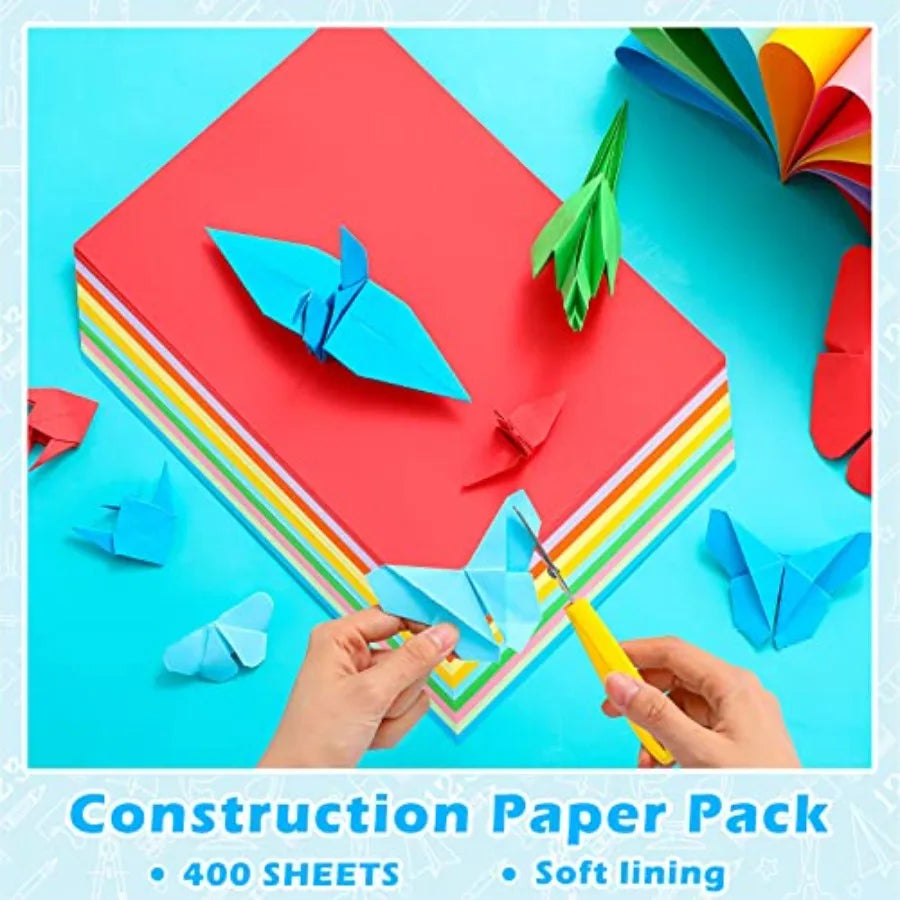 400 Sheets Colored Construction Paper, A4 Craft Paper Bulk for Back to School 10 Assorted Colors Crafts Supplies for DIY Projec