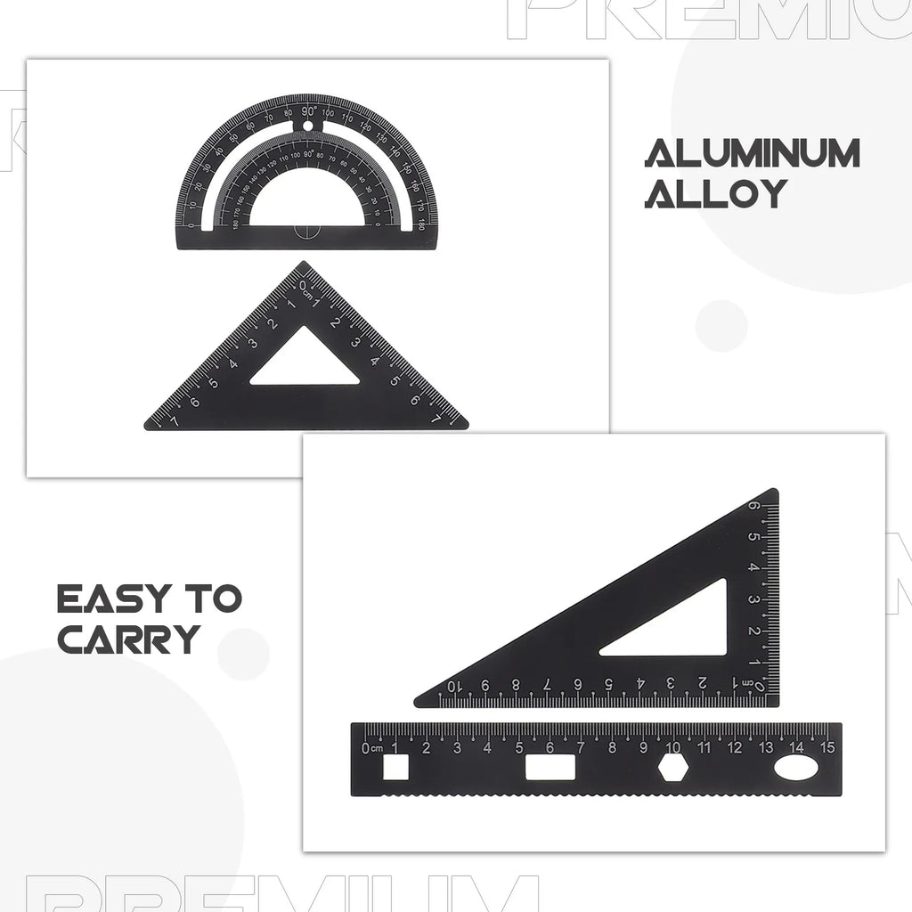 1Set Metal Math Drawing Set Includes Straight Ruler Triangle Plate Protractor for Students Architects Engineers Artists Portable