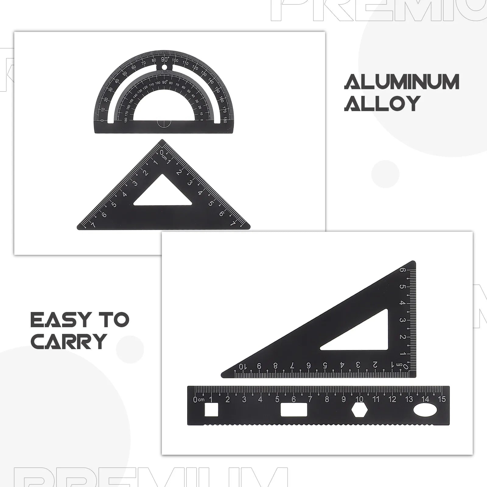 1Set Metal Math Drawing Set Includes Straight Ruler Triangle Plate Protractor for Students Architects Engineers Artists Portable