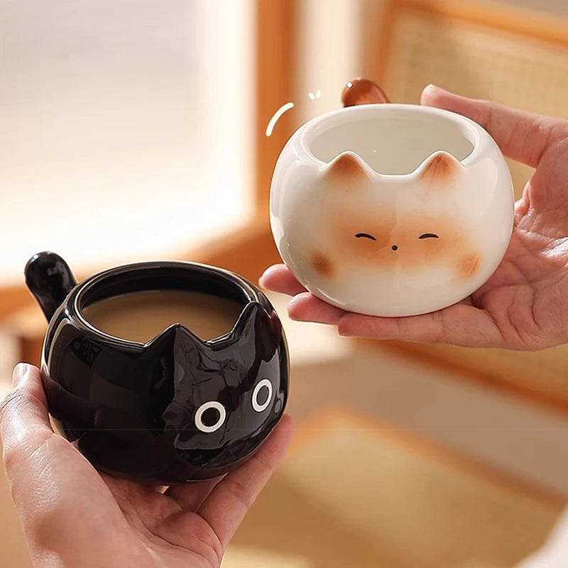 1Pc Siamese Cat Coffee Cup, Creative Cute Kitten Mug, High-Quality Exquisite Cup, Suitable for Coffee Shop Latte Art, Office, Living Room, Home, Bedroom Drinking Cup, Afternoon Tea Flower Tea Black Tea Cup, Gift