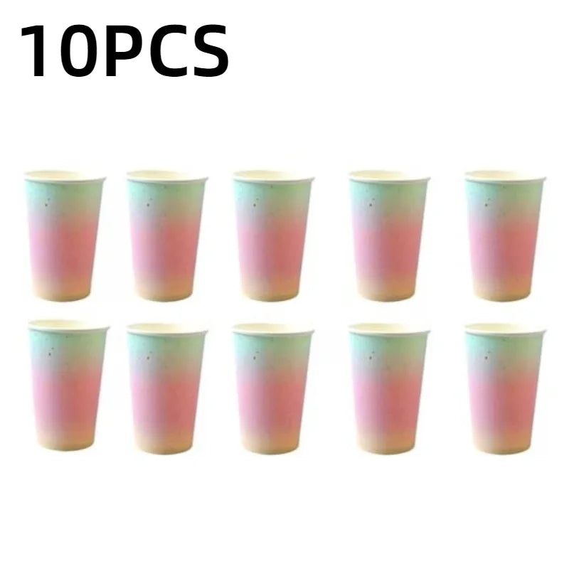 10/20/30PCS Rainbow Gradient Disposable Paper Cups Suitable for Birthday Wedding Baby Shower  Dessert Milkshake Cold Drink Cup