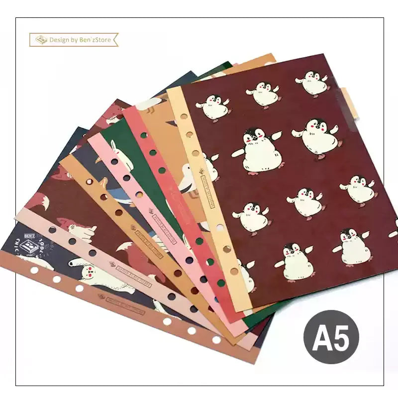 Retro Bookmarks Index Pages 6pcs A5/A6/A7/M5 6-Holes Binder Index Divider Cartoon Multicolor Loose-Leaf Notebook Classification
