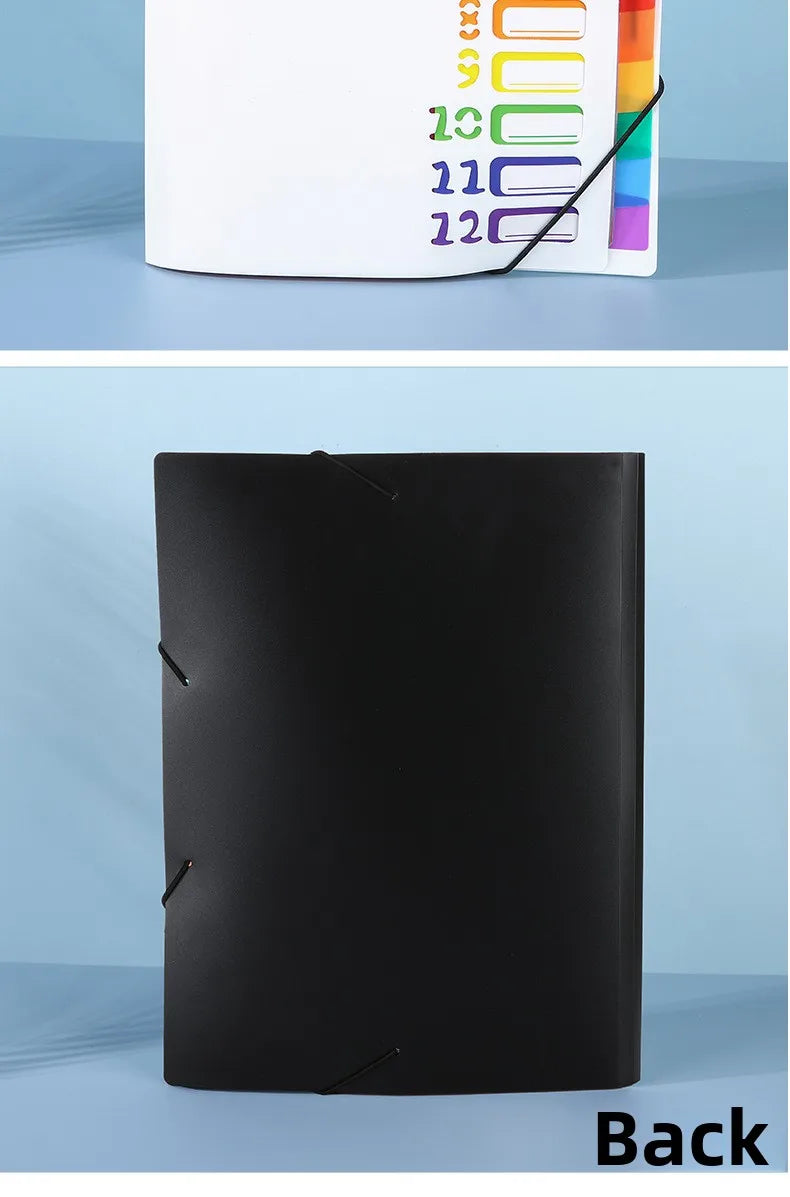 A4 12-Pocket Rainbow Accordion File Folder, Elastic Band Expanding Document Organizer with Index Tabs for School Office