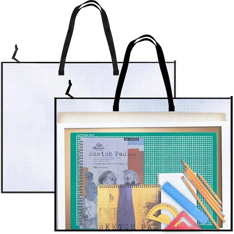 19x25 Inch Art Portfolio Bag with Handle & Zipper, Vinyl Mesh Folder Organizer for Bulletin Boards, Scrapbooks, Posters, Durable