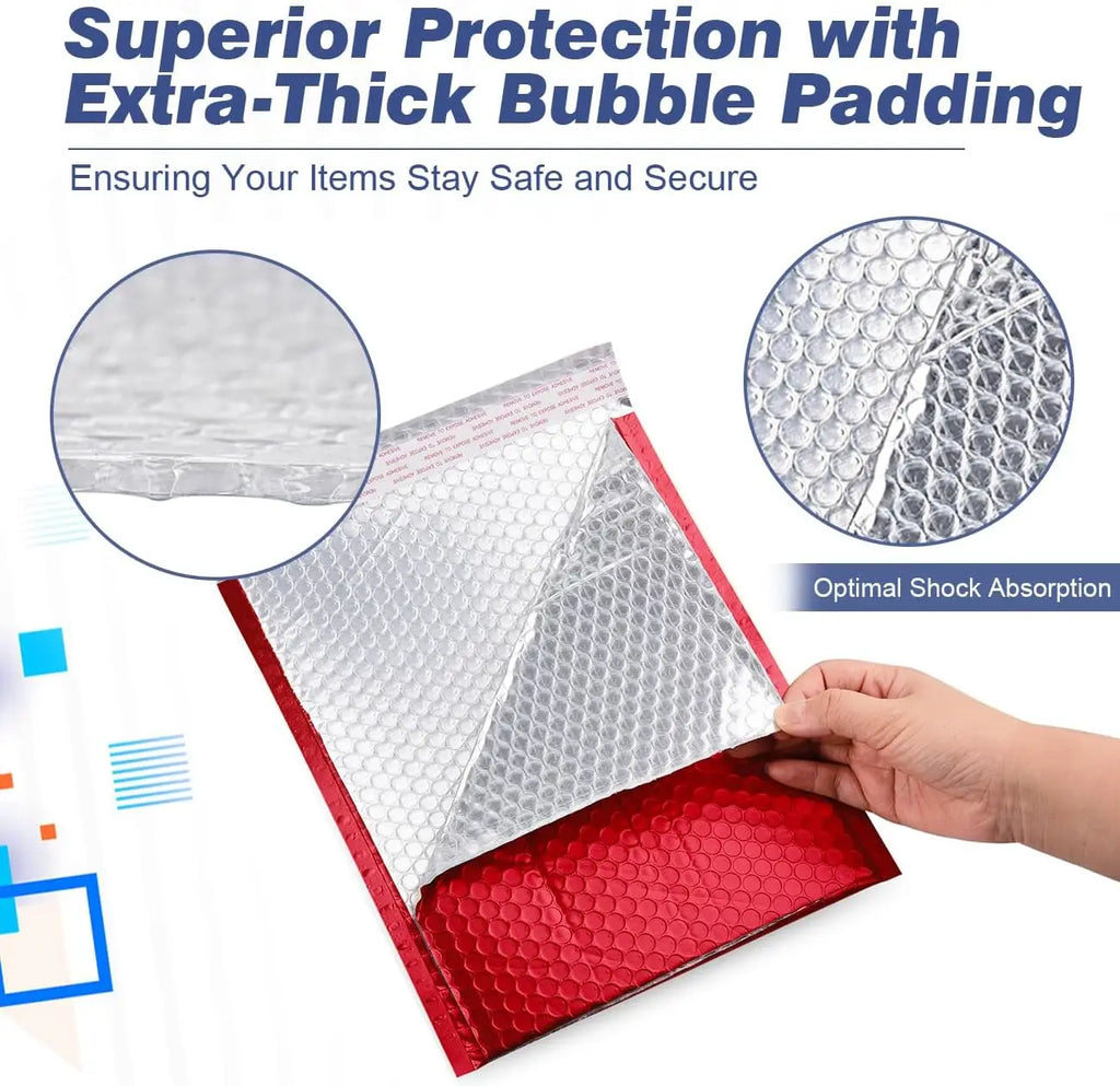 Laser Red 50Pcs Holographic Bubble Mailer Red Mailing Envelope Waterproof Courier Bag Padded Bubble Envelopes Pack Bag
